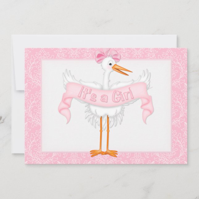 Stork C'est une fille Baby shower Invitation (Devant)