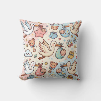 Stork Cloud Baby Shower Throw Pillow