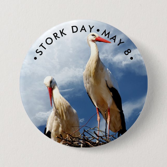 Stork Day, white stork 3 Inch Round Button (Front)