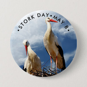 Stork Day, white stork 3 Inch Round Button