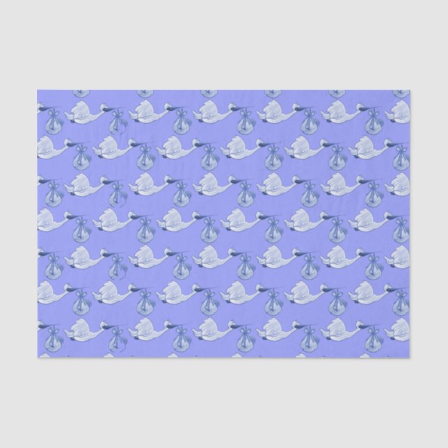 Stork Delivering Baby Boy Tissue Paper (Front)