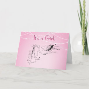Stork Delivering Baby Girl Retro Template