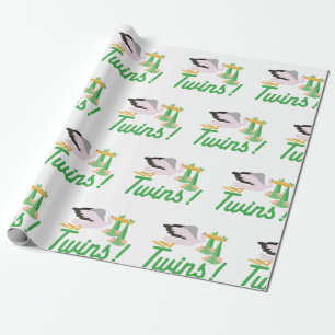 Stork Delivering Twins Wrapping Paper