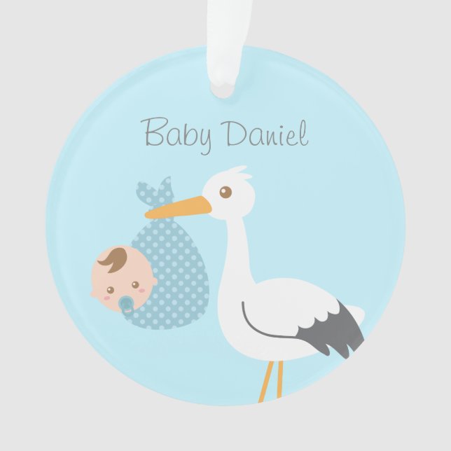 Stork Delivers Cute Baby Boy Nursery Room Decor Ornament (Front)
