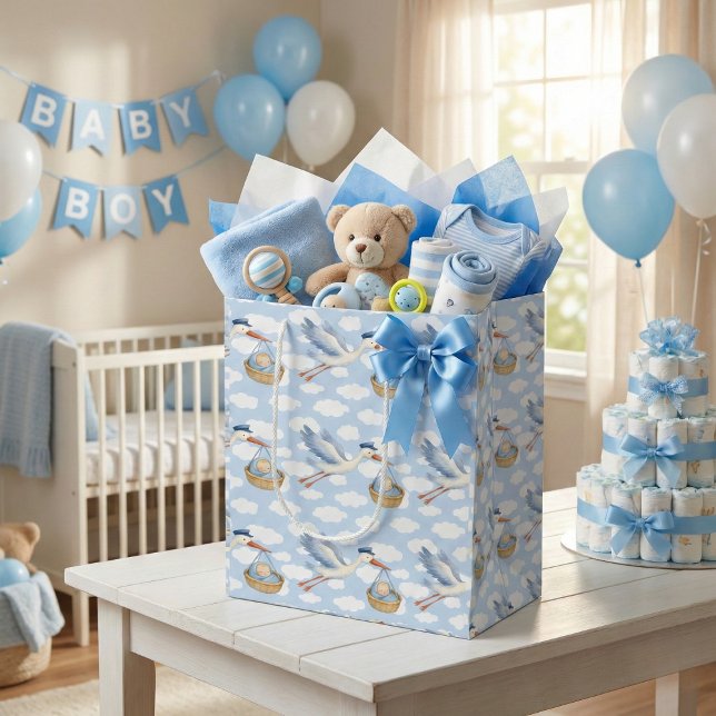 Stork Delivery Baby Boy Cute Blue Medium Gift Bag (Creator Uploaded)