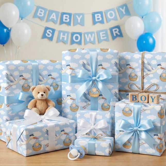 Stork Delivery Baby Boy Wrapping Paper – Cute Blue (Creator Uploaded)