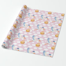 Stork Delivery Baby Girl Wrapping Paper Cute Pink