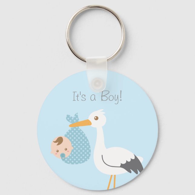 Stork Delivery Cute Baby Boy Shower Party Favour Keychain (Front)