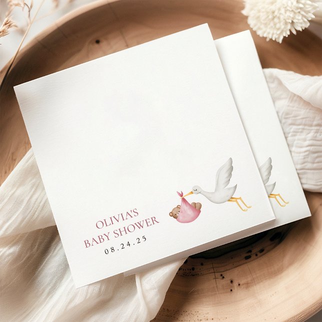Stork Delivery Pink Girl Baby Shower Napkin (Creator Uploaded)
