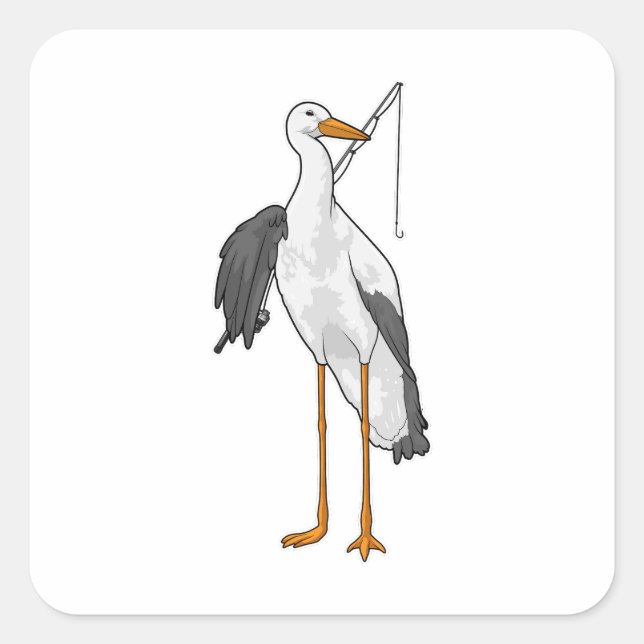Stork Fishing Fisher Fishing rod Square Sticker (Front)