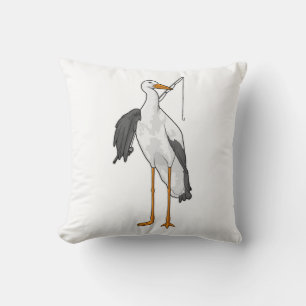 Stork Fishing Fisher Fishing rod Throw Pillow