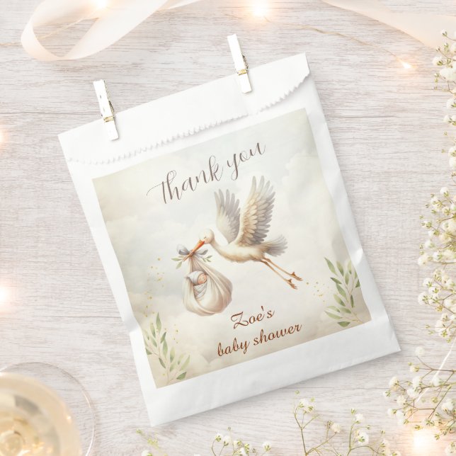 Stork Gender Neutral Classic Baby Shower Favour Bag (Clipped)