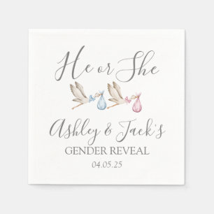 Stork Gender Reveal Stickers, Stork Favour tag, Napkin