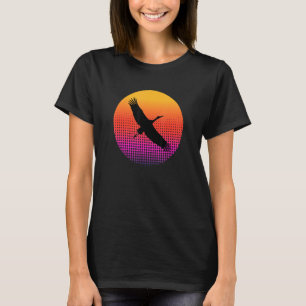 Stork Heron Bird Flying at Sunset Over Sea Beautif T-Shirt