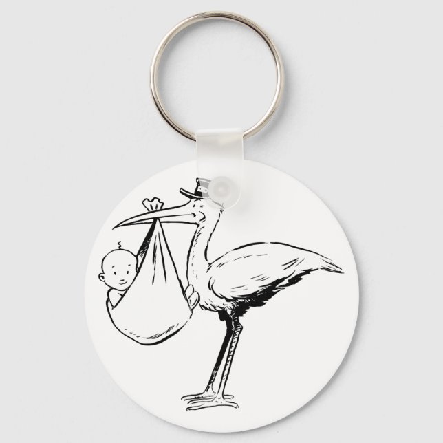 Stork Holding A Baby Keychain (Front)