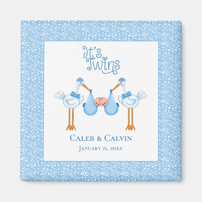 Stork Holding Twin Boys Magnet (Front)