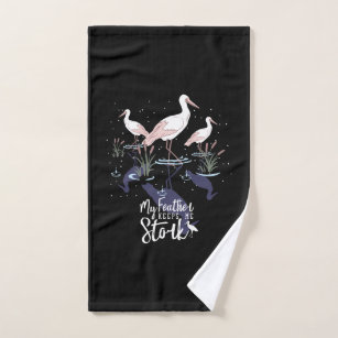 Stork Humour: 'My Feather Keeps Me Stork' Hand Towel