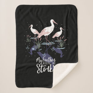 Stork Humour: 'My Feather Keeps Me Stork' Sherpa Blanket