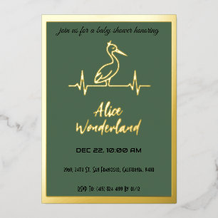 Stork in Modern Gold and Green Baby Shower