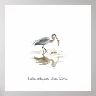 Stork in water poster