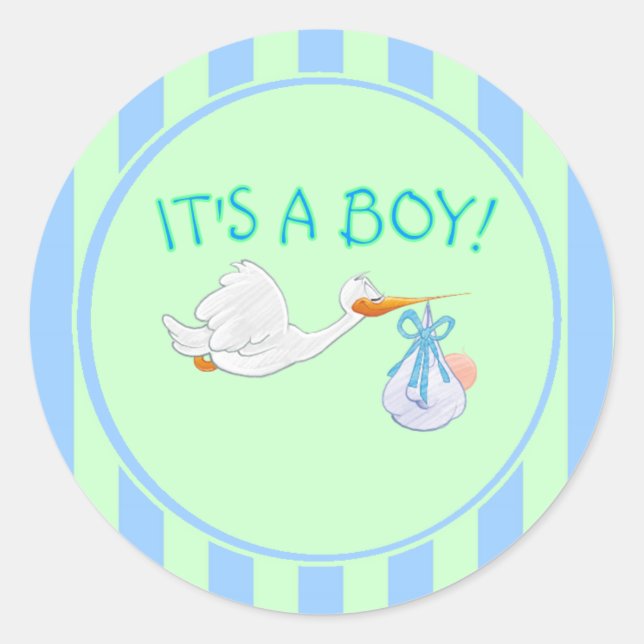 Stork It's A Boy Classic Round Sticker (Front)