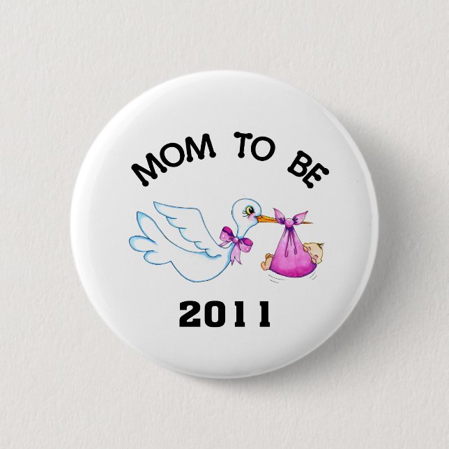 Stork Mom to Be 2 Inch Round Button (Front)