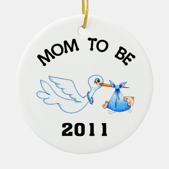 Stork Mom to Be Boys Ceramic Ornament (Front)