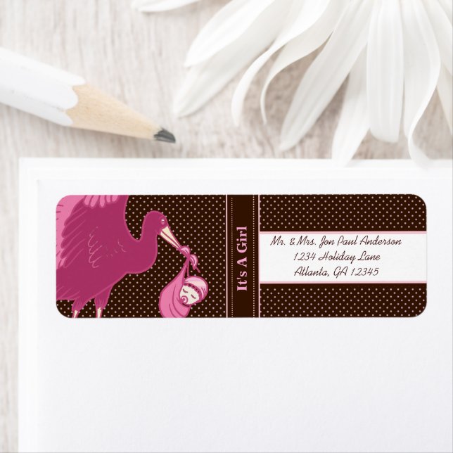 Stork New Baby C'est une fille Brown & points rose (En situation)