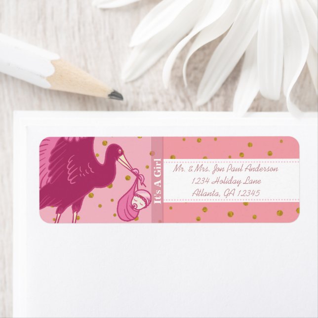 Stork New Baby It's A  Girl Pink Dots (Insitu)