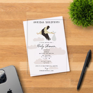 Stork Newborn Baby Boy Girl Baby Shower Acrylic Invitations