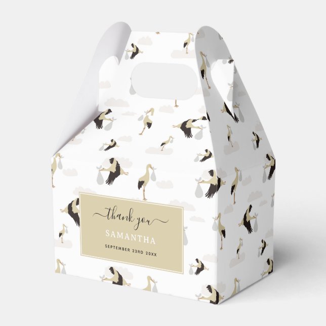 Stork Newborn Baby Boy Girl Pattern Favor Box (Front Side)