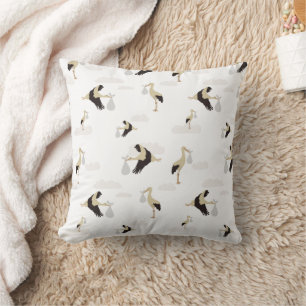 Stork Newborn Baby Boy Girl Pattern Throw Pillow