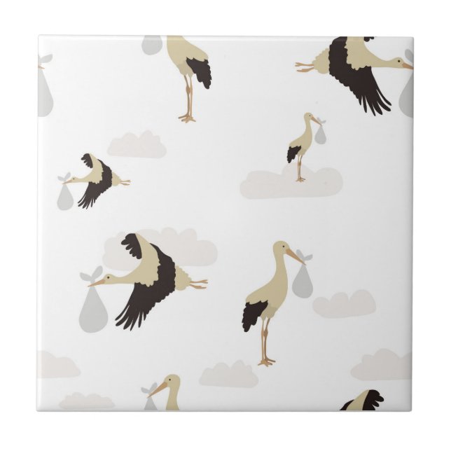 Stork Newborn Baby Boy Girl Pattern Tile (Front)