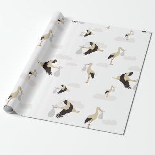 Stork Newborn Baby Boy Girl Pattern Wrapping Paper