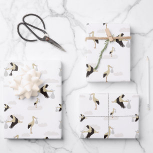 Stork Newborn Baby Boy Girl Pattern Wrapping Paper Sheet