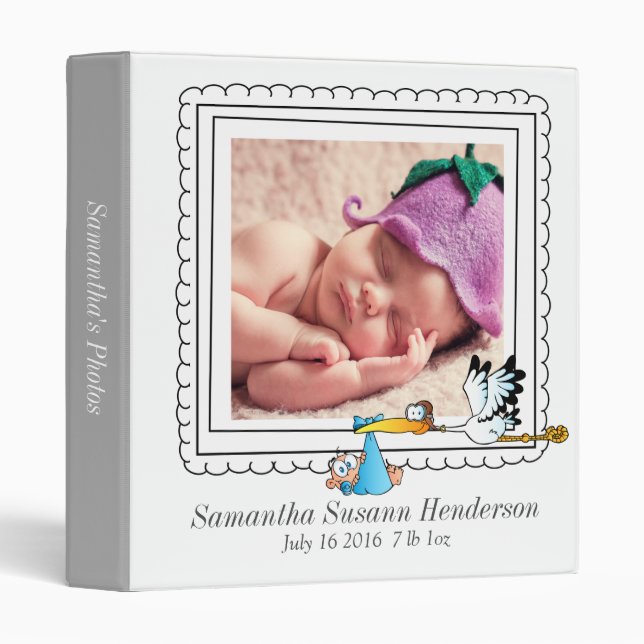 Stork Personalized Baby Photo Album/Add Photo Binder (Front/Spine)