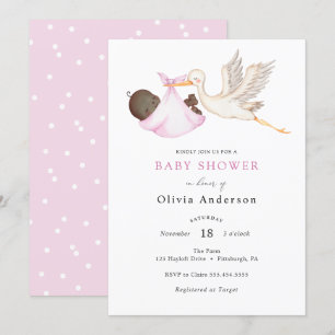 Stork Pink Baby Shower Invitation