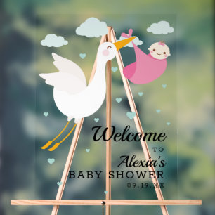 Stork Pink Bundle Girl Baby shower Bienvenue