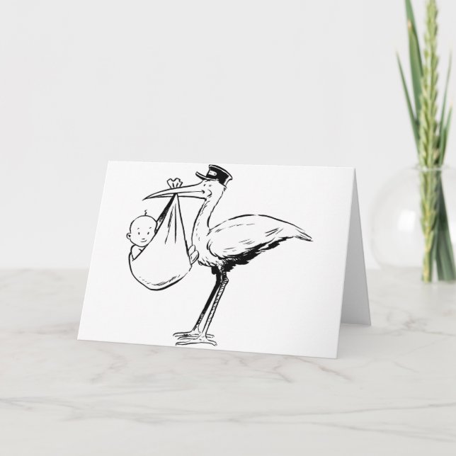 Stork Tenant Une Carte De Voeux Pour Bébé (Devant)