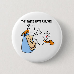 Stork Twin Arrival 2 Inch Round Button