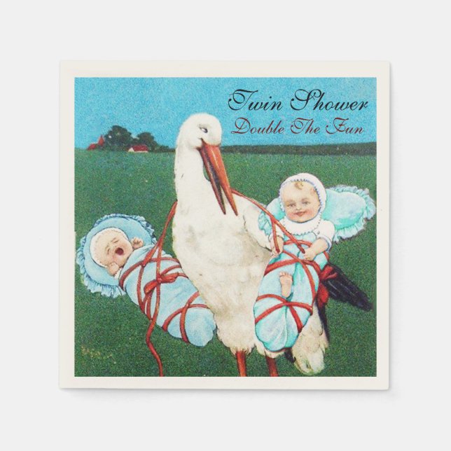 STORK TWIN BABY BOY SHOWER NAPKIN (Front)