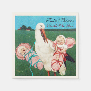 STORK TWIN BABY GIRL SHOWER NAPKIN