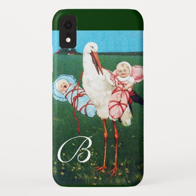 STORK TWIN BABY SHOWER MONOGRAM Case-Mate iPhone CASE (Back)