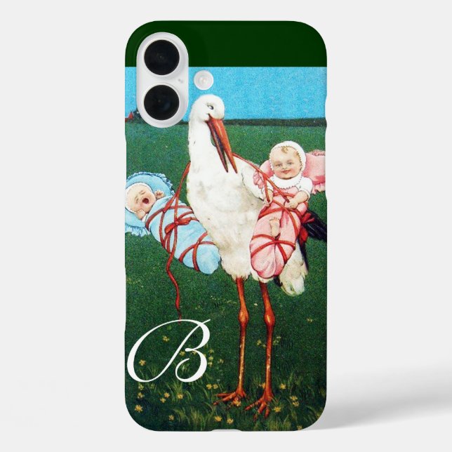 STORK TWIN BABY SHOWER MONOGRAM Case-Mate iPhone CASE (Back)