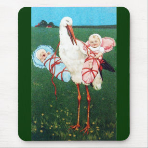 STORK TWIN BABY SHOWER, Pink ,Teal Blue Mouse Pad