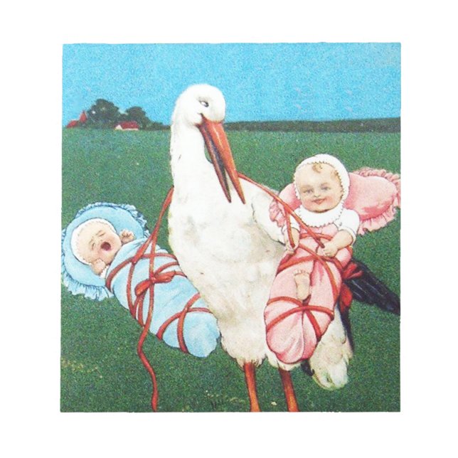 STORK TWIN BABY SHOWER, Pink ,Teal Blue Notepad (Front)