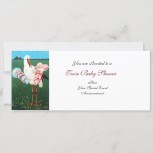 STORK TWIN BABY SHOWER  White Invitation