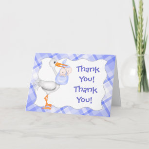 Stork & Twin Boys Blue Thank You Card