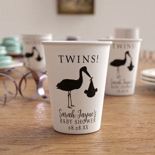 Stork Twins Black and White Baby Shower Paper Cups