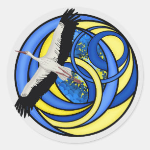 Stork. Ukrainian abstract art Classic Round Sticker